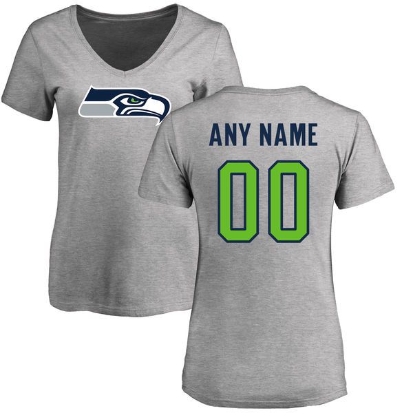 Women Seattle Seahawks NFL Pro Line Ash Custom Name and Number Logo Slim Fit T-Shirt->->Sports Accessory